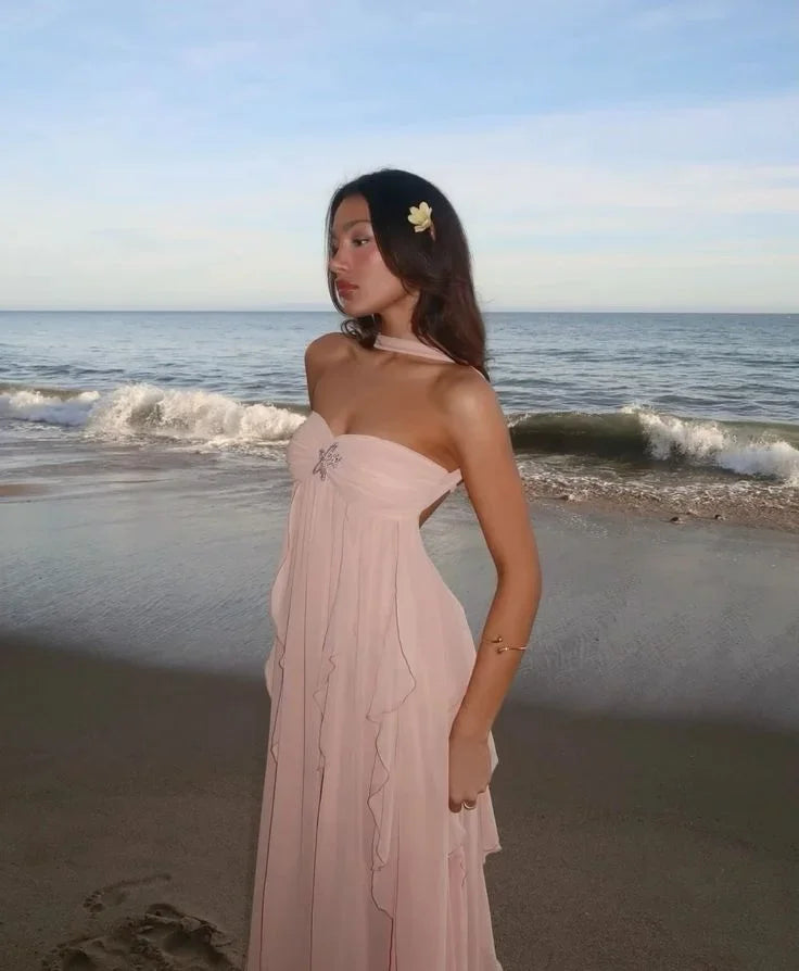 Strapless Long Dress for Women with Floral Details