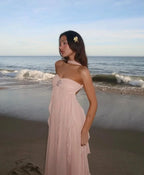 Strapless Long Dress for Women with Floral Details
