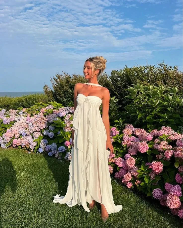 Strapless Long Dress for Women with Floral Details