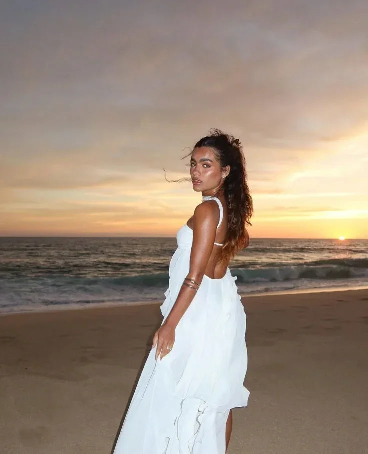 Strapless Long Dress for Women with Floral Details