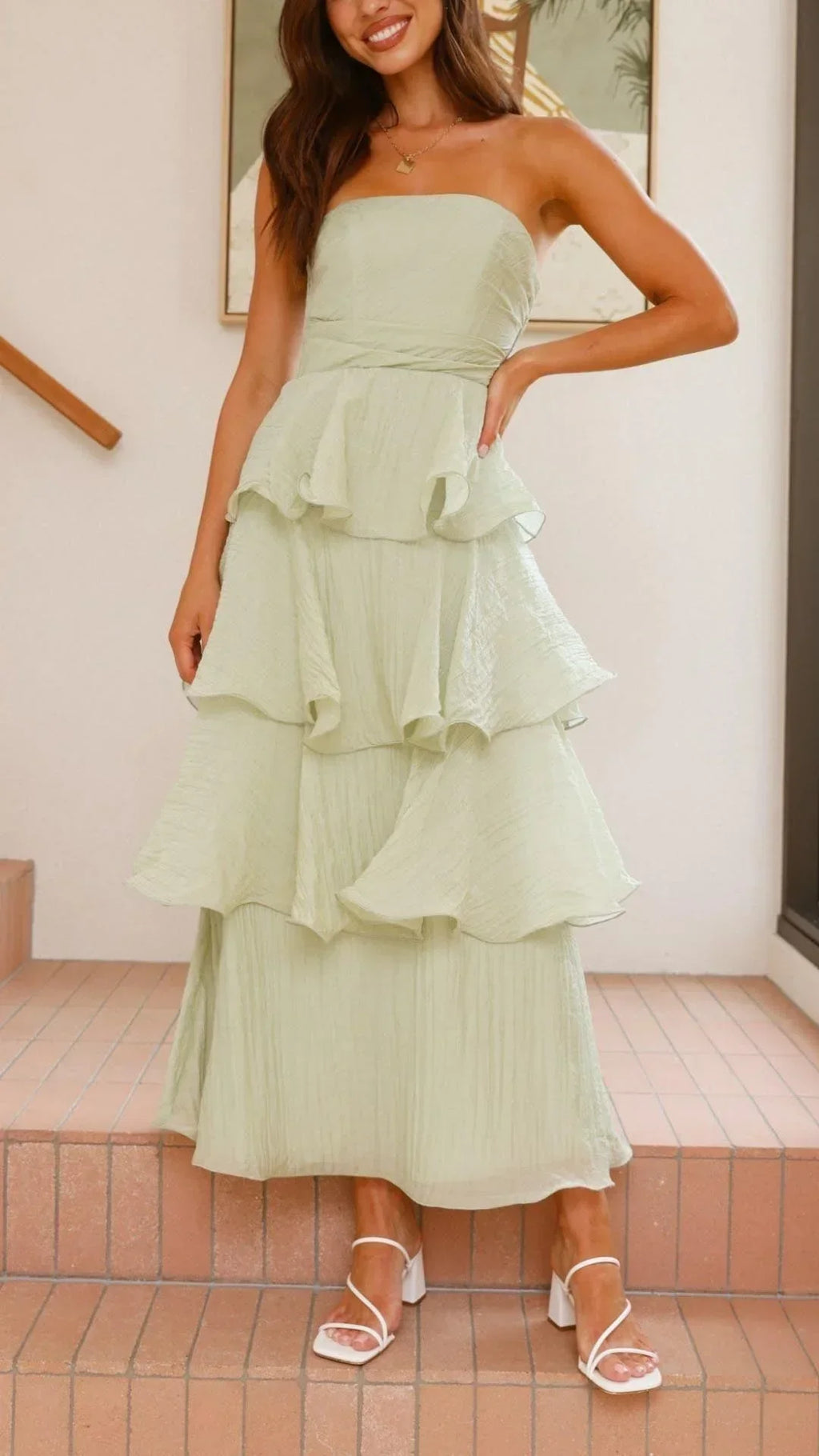 Strapless Ruffled Elegant Maxi Dress
