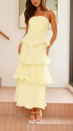 Strapless Ruffled Elegant Maxi Dress