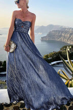 Long Strapless Evening Dress for Women with Shimmering Effect
