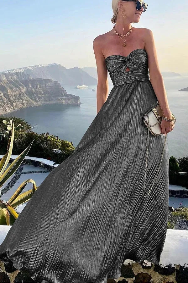 Long Strapless Evening Dress for Women with Shimmering Effect