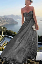 Long Strapless Evening Dress for Women with Shimmering Effect