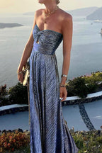 Long Strapless Evening Dress for Women with Shimmering Effect