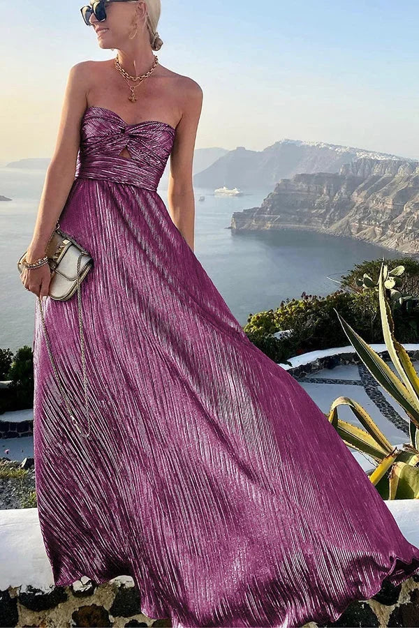 Long Strapless Evening Dress for Women with Shimmering Effect