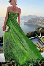 Long Strapless Evening Dress for Women with Shimmering Effect