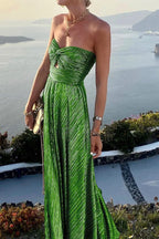 Long Strapless Evening Dress for Women with Shimmering Effect