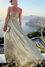 Long Strapless Evening Dress for Women with Shimmering Effect