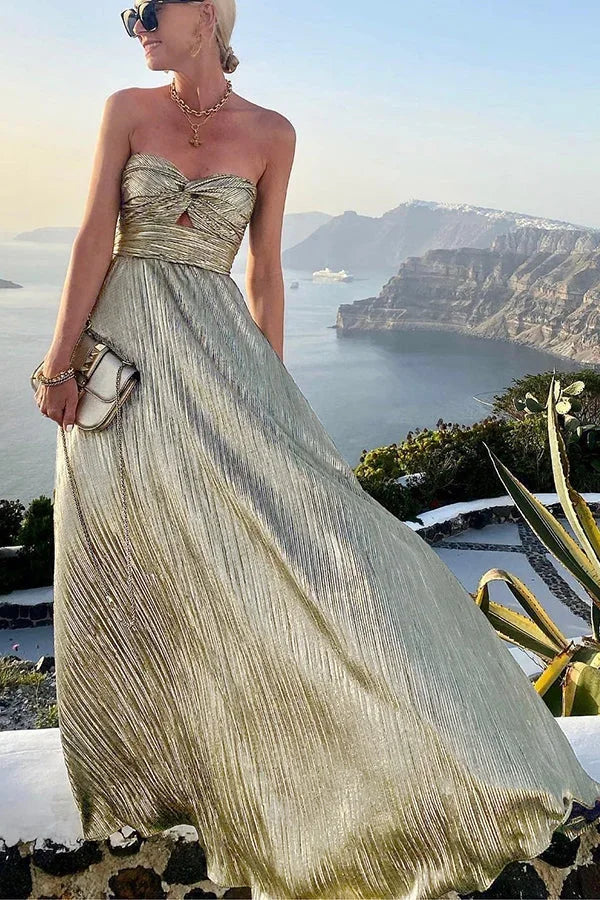 Long Strapless Evening Dress for Women with Shimmering Effect