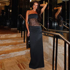 Long Women's Dress with Lace Detail and Backless Design