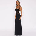 Long Women's Dress with Lace Detail and Backless Design