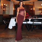 Long Women's Dress with Lace Detail and Backless Design