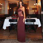 Long Women's Dress with Lace Detail and Backless Design