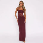 Long Women's Dress with Lace Detail and Backless Design