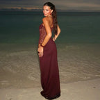 Long Women's Dress with Lace Detail and Backless Design