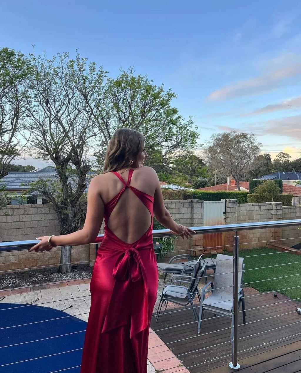 Maxi Dress for Women with Crossover Neckline and Backless Design