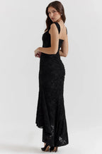 Mid-length floral pattern women's dress with wide straps
