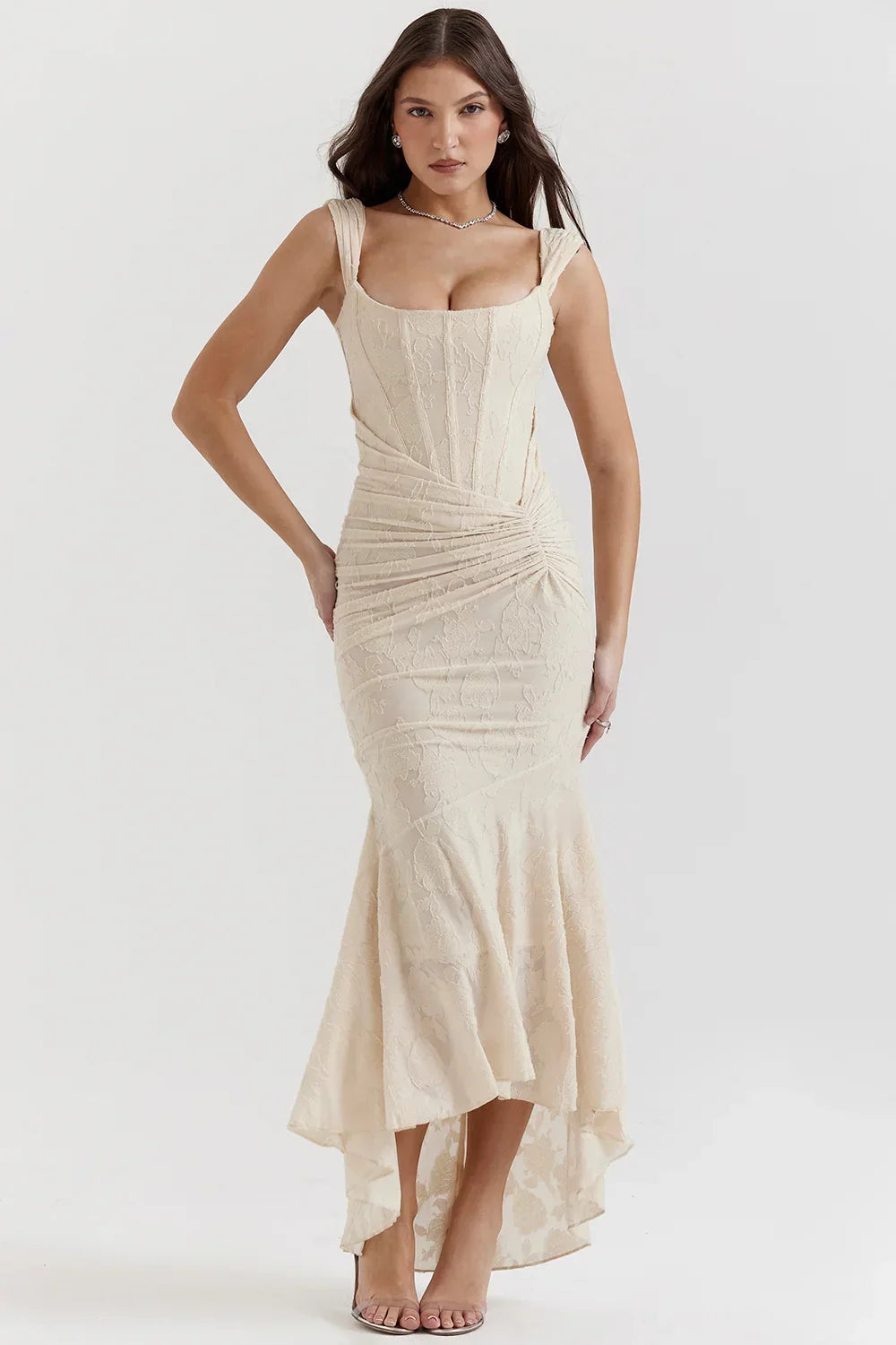 Mid-length floral pattern women's dress with wide straps