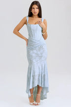 Mid-length floral pattern women's dress with wide straps