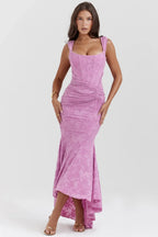 Mid-length floral pattern women's dress with wide straps