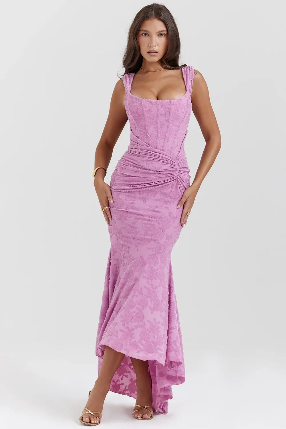 Mid-length floral pattern women's dress with wide straps