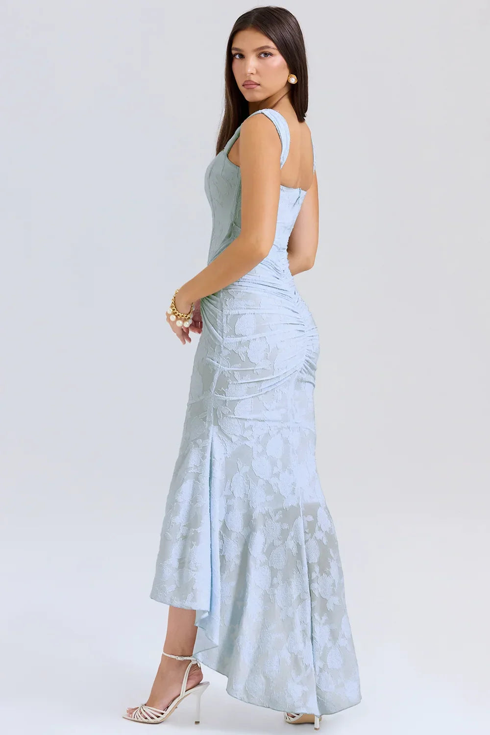 Mid-length floral pattern women's dress with wide straps
