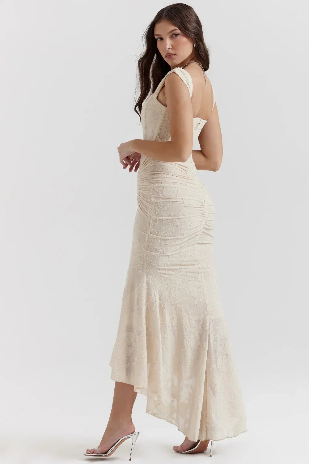 Mid-length floral pattern women's dress with wide straps
