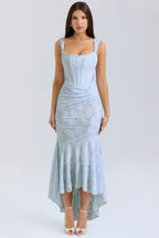 Mid-length floral pattern women's dress with wide straps
