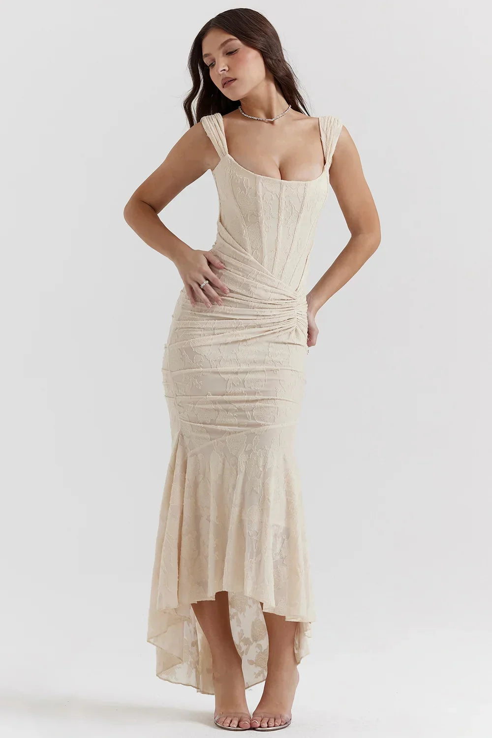 Mid-length floral pattern women's dress with wide straps