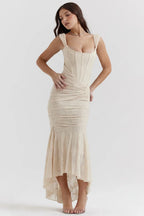 Mid-length floral pattern women's dress with wide straps