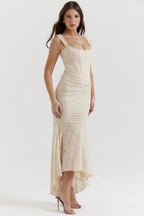 Mid-length floral pattern women's dress with wide straps