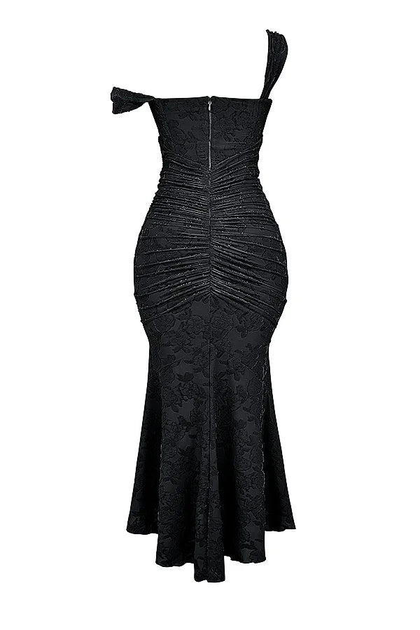 Mid-length floral pattern women's dress with wide straps