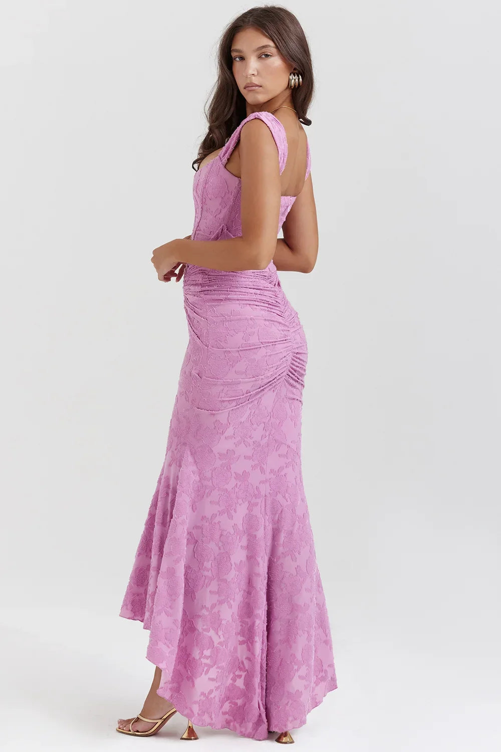 Mid-length floral pattern women's dress with wide straps