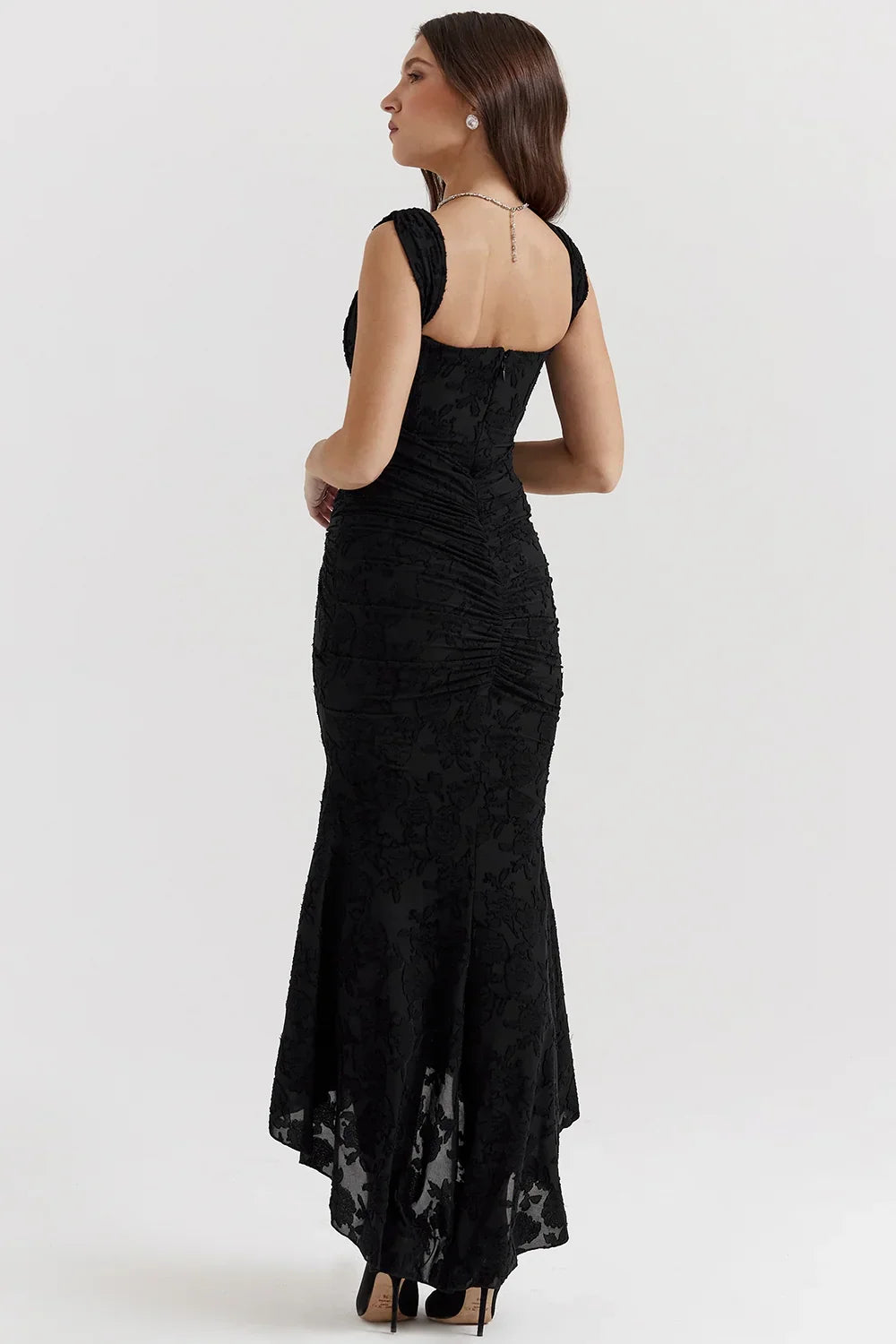 Mid-length floral pattern women's dress with wide straps
