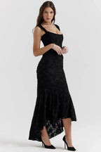 Mid-length floral pattern women's dress with wide straps
