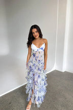 Ruffled Floral Corset Maxi Dress Summer Wedding Guest Dress