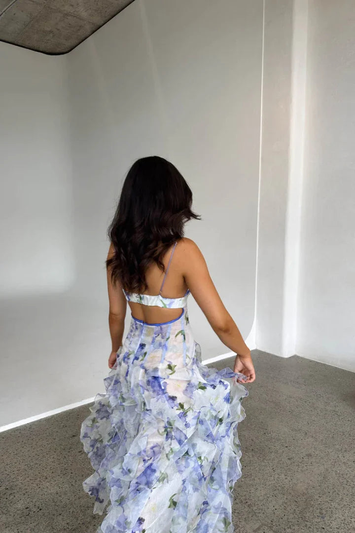 Ruffled Floral Corset Maxi Dress Summer Wedding Guest Dress