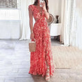 Long floral dress with cut-outs and elegant V-neck