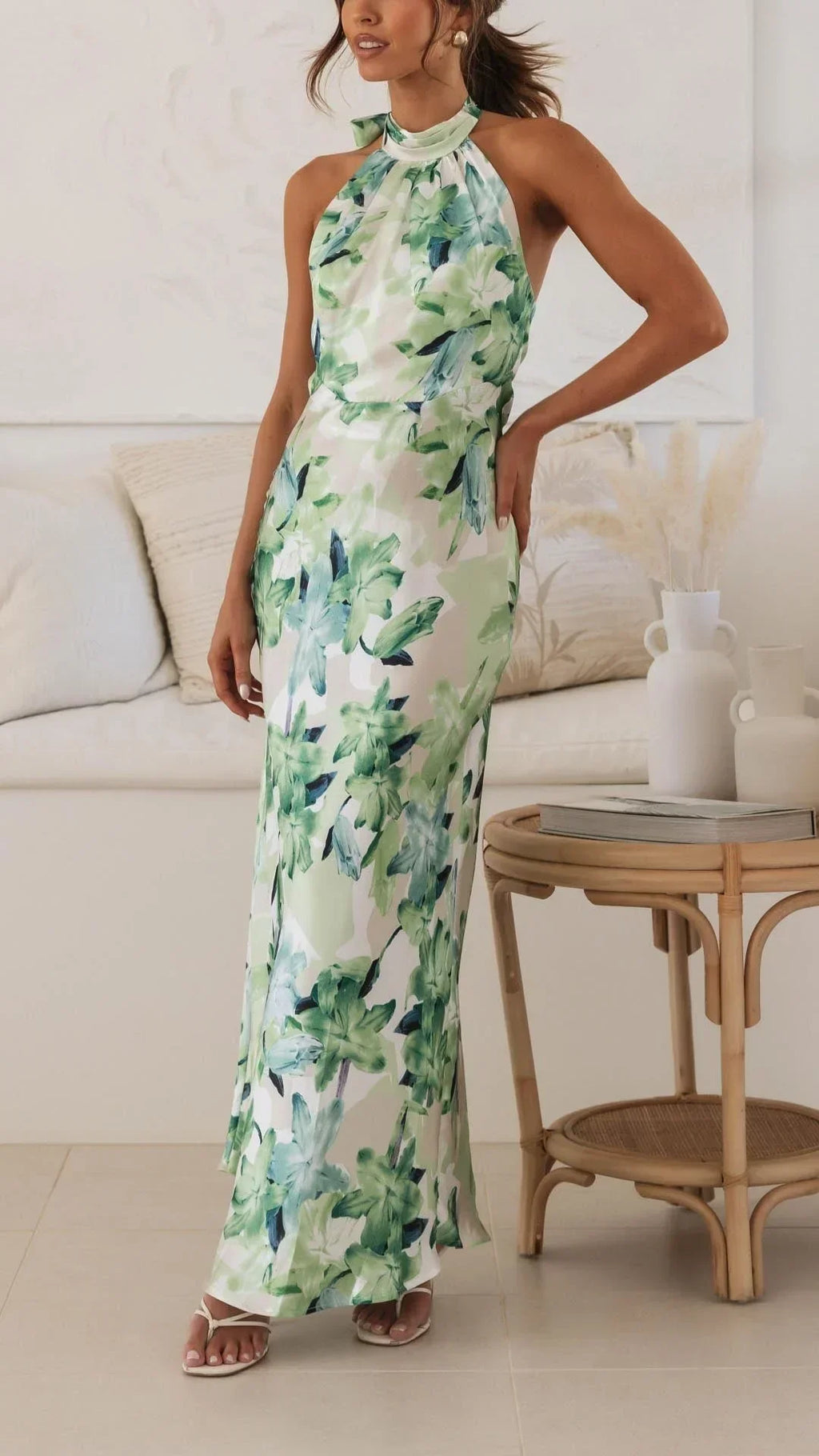 Long Floral Backless Dress for Women