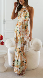 Long Floral Backless Dress for Women