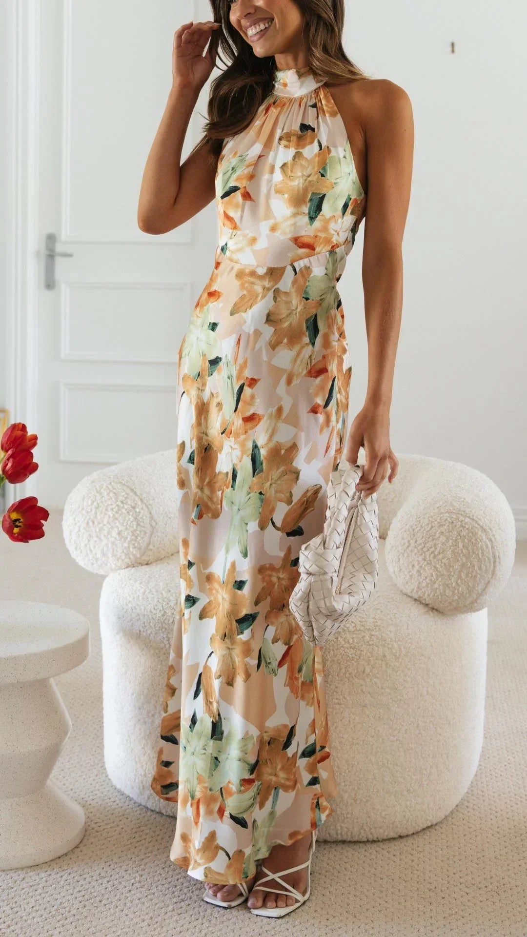 Long Floral Backless Dress for Women