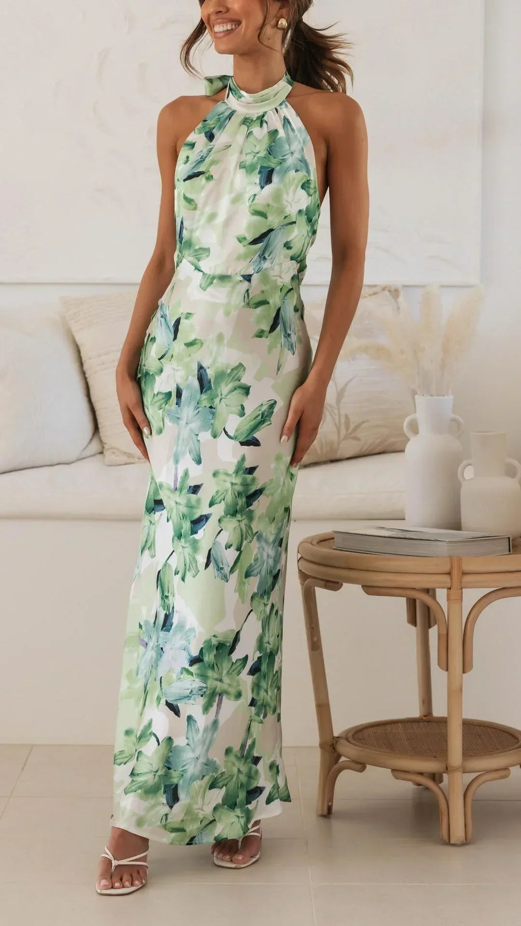 Long Floral Backless Dress for Women