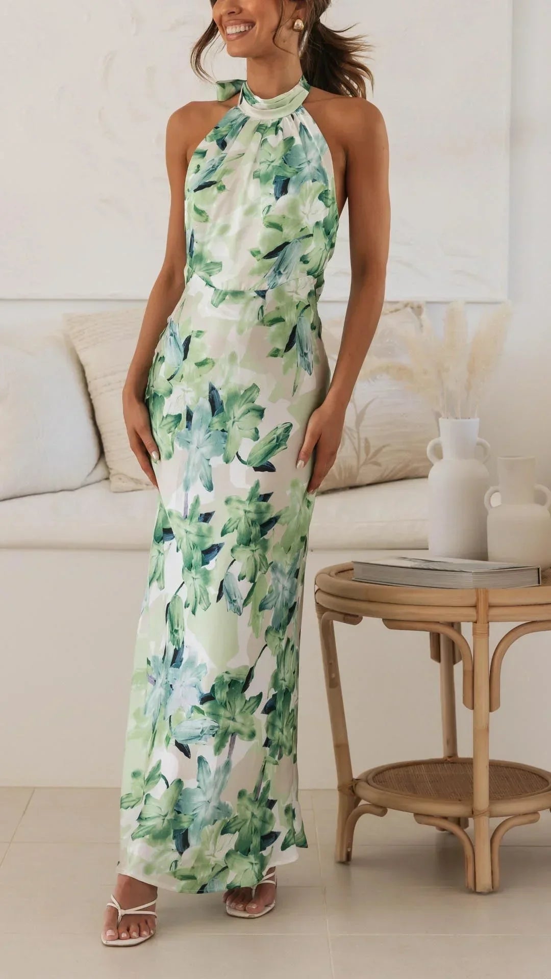 Long Floral Backless Dress for Women
