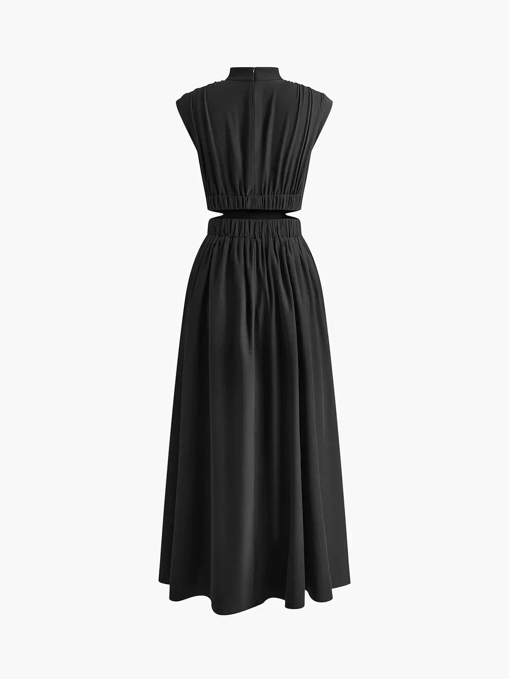 Long Women's Dress with High Neck and Elegant Cutouts