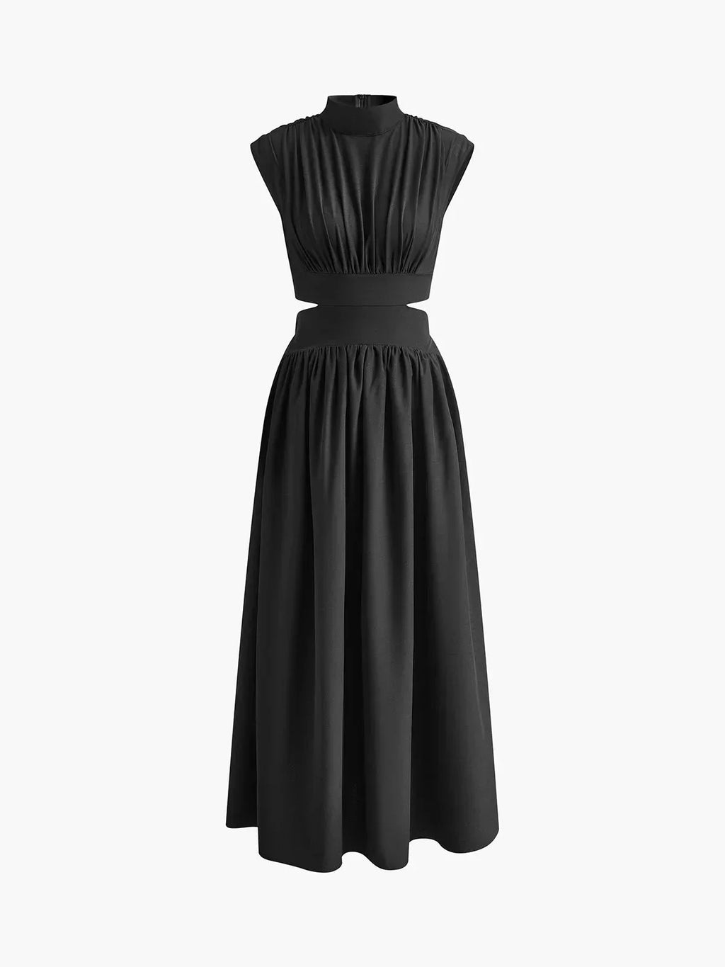Long Women's Dress with High Neck and Elegant Cutouts