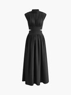 Long Women's Dress with High Neck and Elegant Cutouts
