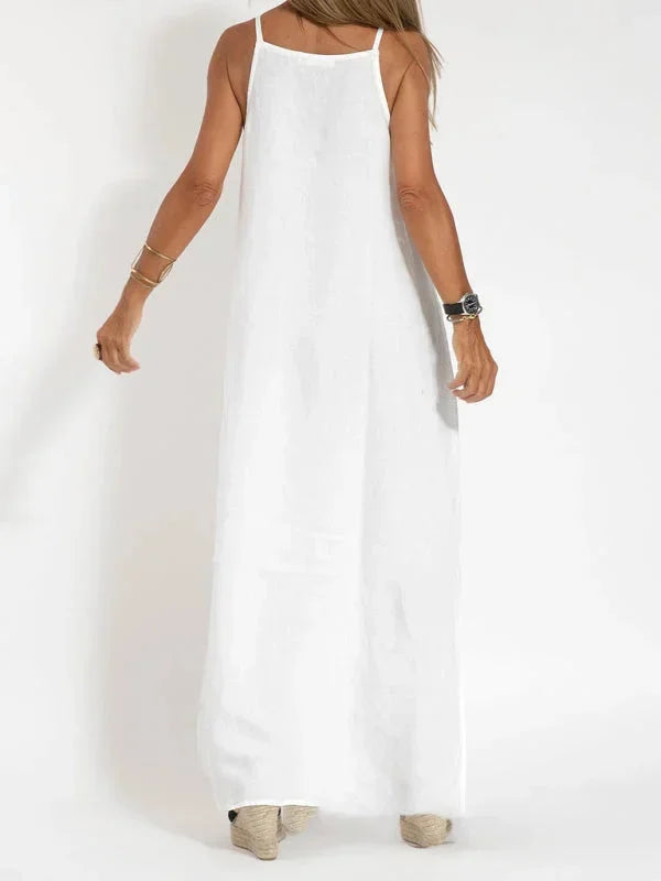 Sleeveless Long Linen Dress for Women - Casual Summer