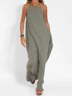 Sleeveless Long Linen Dress for Women - Casual Summer